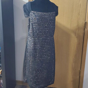 Patra striped black tan animal print lined cap sleeve midi dress